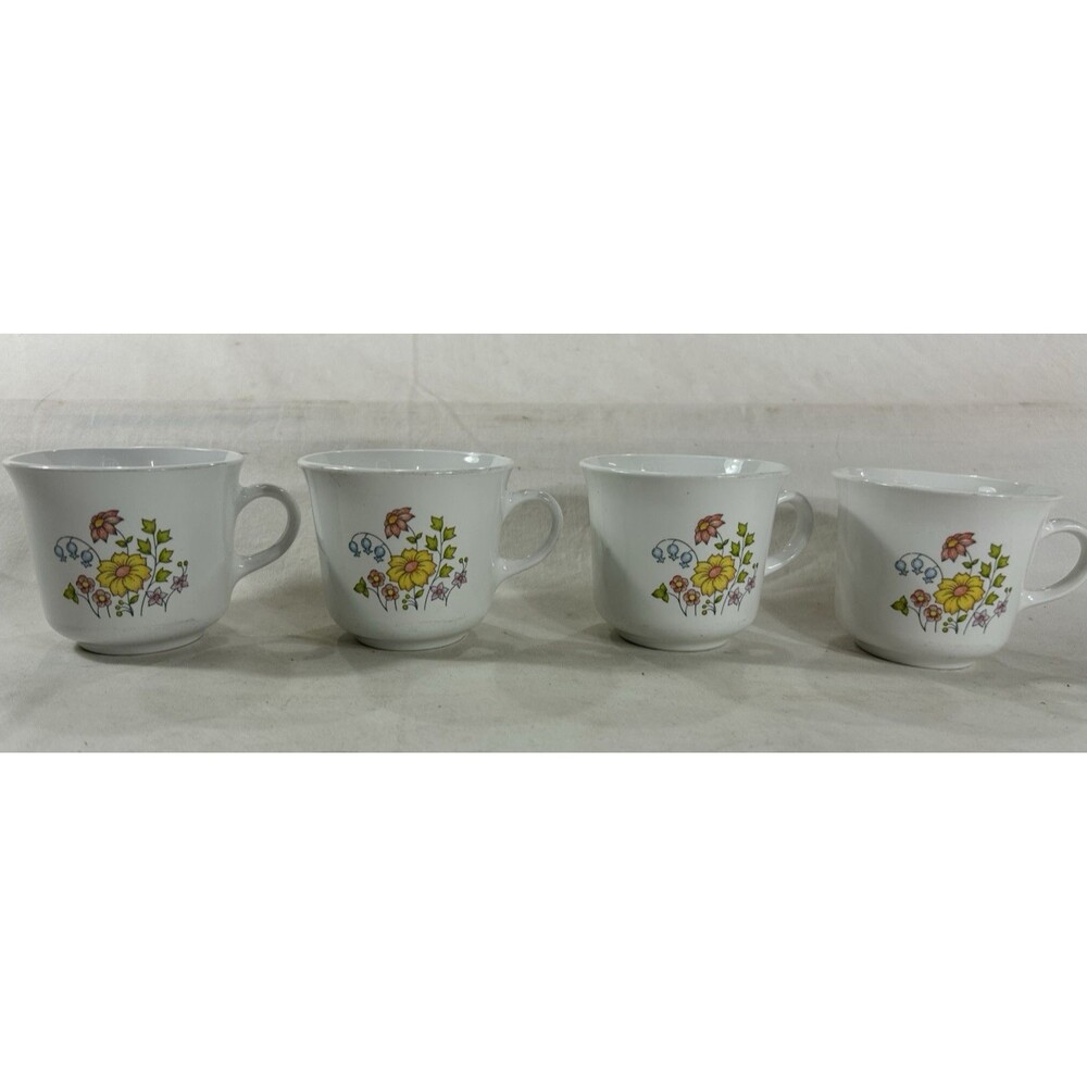 Set of 4 Corelle Spring Meadow Floral Coffee Tea Cups Mugs Vintage EUC